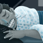 Man grinds his teeth as he sleeps in his bed at night